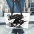 Beautiful black horse watercolor splashes leather tote bag