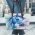 Beautiful blue horse painted in watercolor leather tote bag