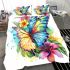 Beautiful colorful butterfly among flowers bedding set