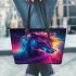 Beautiful colorful horse with long hair leather tote bag