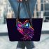 Beautiful colorful owl leather tote bag