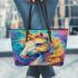 Beautiful colorful unicorn painting leather tote bag