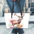 Beautiful deer full body standing on the ground leather totee bag