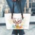 Beautiful deer head watercolor splashes of paint leather totee bag