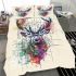 Beautiful deer head watercolor splatter bedding set