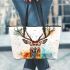 Beautiful deer watercolor splashes leather totee bag