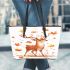 Beautiful deer with autumn leaves leather totee bag