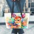 Beautiful deer with colorful flowers and leaves leather totee bag