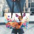 Beautiful deer with colorful flowers and leaves leather totee bag