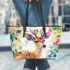 Beautiful deer with colorful flowers and leaves leather totee bag