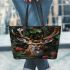 Beautiful deer with flowers and leaves in the jungle leather totee bag