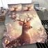 Beautiful deer with white flowers on its antlers bedding set