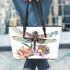 Beautiful elegant colorful dragonfly with pink peonies leather Chic Stylish Tote Bag & Women Totes: Perfect Gift for Girlfriend | Crossbody, Purse, Handbag