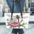 Beautiful elegant colorful dragonfly with pink peonies leather Chic Stylish Tote Bag & Women Totes: Perfect Gift for Girlfriend | Crossbody, Purse, Handbag