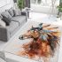 Beautiful elegant horse with native american feather headdress area rugs carpet