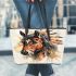 Beautiful elegant horse with native american feather headdress leather tote bag