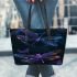Beautiful glowing dragonflies leather tote bag
