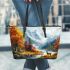 Beautiful painting of an deer in the mountains leather totee bag