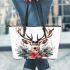 Beautiful realistic deer with flowers and christmas elements leather totee bag