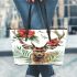 Beautiful realistic deer with hibiscus flowers leather totee bag