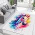 Beautiful watercolor colorful horse area rugs carpet