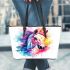 Beautiful watercolor colorful horse leather tote bag