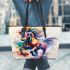 Beautiful watercolor colorful horse leather tote bag