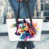 Beautiful watercolor colorful horse leather tote bag