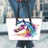 Beautiful watercolor colorful horse leather tote bag