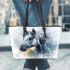 Beautiful watercolor grey horse portrait leather tote bag