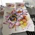 Bee on honeycomb pink and gold lotus flowers bedding set