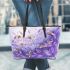 bees flying to musical notes and purple leafs in the summer Leather Tote Bag