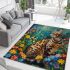 Bengal cat with colorful flowers area rugs carpet