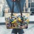 Birds smile with dream catcher leather tote bag