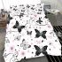 Black and white butterfly pattern with pink stars and flowers bedding set