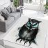 Black and white owl with bright teal eyes area rugs carpet