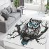 Black and white owl with bright teal eyes area rugs carpet