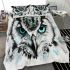 Black and white owl with bright teal eyes bedding set