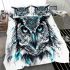 Black and white owl with turquoise highlights bedding set