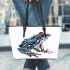 Blue and red frog leaather tote bag
