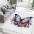 Blue butterfly on flower-filled branch area rugs carpet