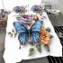 Blue butterfly surrounded by roses and flowers bedding set
