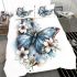 Blue butterfly with white flowers around bedding set