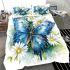 Blue butterfly with white flowers around bedding set