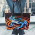 Blue frog with rainbow stripes leaather tote bag