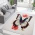 Blue morpho butterfly perched on pink flower area rugs carpet