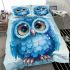 Blue owl cartoon style cute baby blue colors bedding set