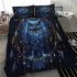 Blue owl sitting on an intricate dreamcatcher bedding set