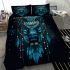 Blue owl sitting on dream catcher bedding set