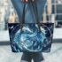 Blue whit dragon anime with dream catcher leather tote bag